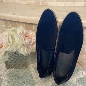 Gently loved Vince suede black loafer .